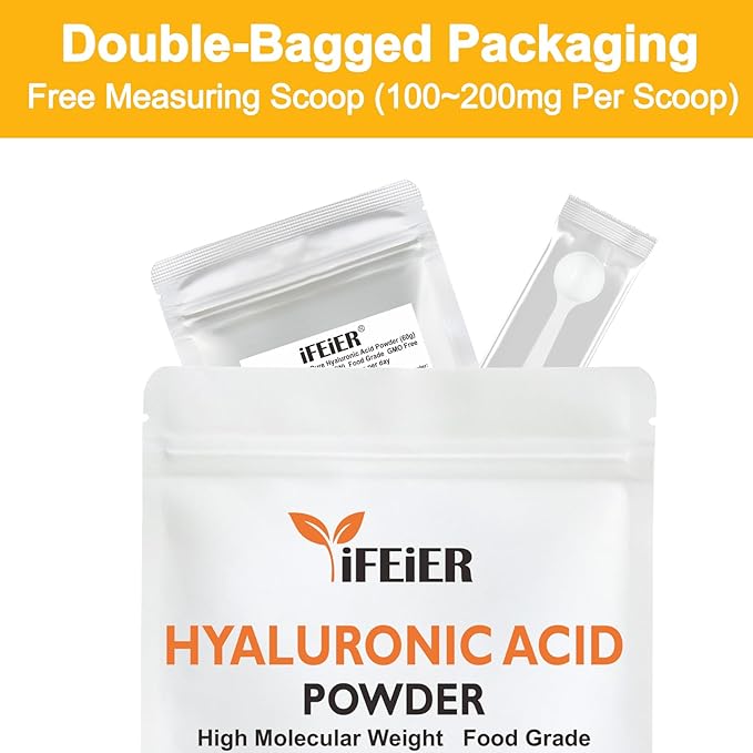 Pure Hyaluronic Acid Powder | Food Grade Hyaluronic Acid Supplements | 60g(2.12oz) | HMW LMW High Molecular Weight Hyaluronic Acid Powder| Skin Hydration and Joint Lubrication