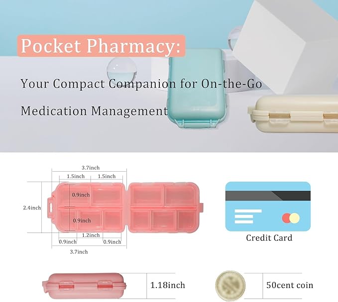 Pocket Pharmacy with Medicine Labels 146 Labels Travel Daily Pill Container Mini Medication Organizer Storage Pill Organizer Travel Essentials Pill Case 7 Day Pill Organizer (Purple, 1 Pack)