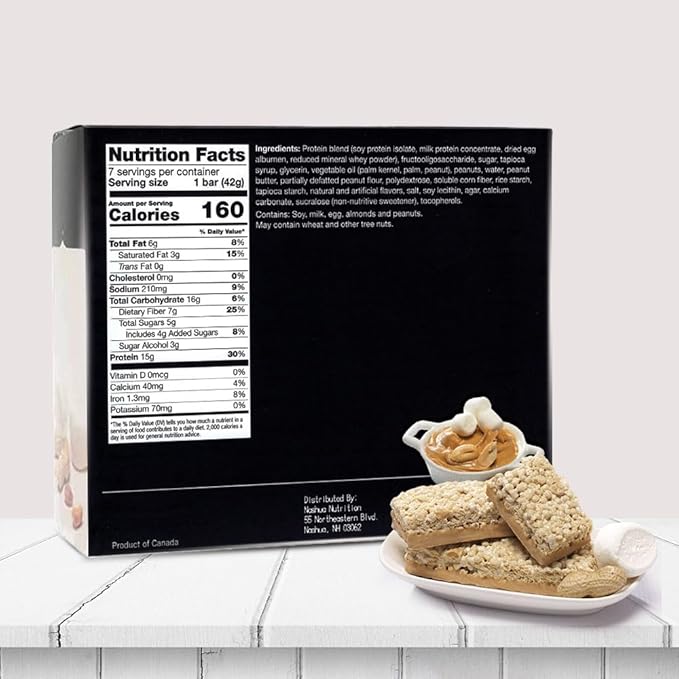 Proti-Thin Fluffy Nutter Protein Bar, 15g Protein, Low Carb Diet Bar, High Fiber Snack Bar, KETO Friendly, Ideal Protein Compatible, Gluten Free, 7 Count Box (6 Boxes - Save 10%)