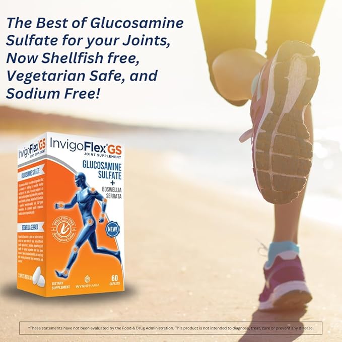 INVIGOFLEX Glucosamine Sulfate (Shellfish Free, Sodium Free & Vegetarian Safe) Non GMO, Gluten Free - with Boswellia Serrata - Premium Joint Supplement GS - 3 Pack