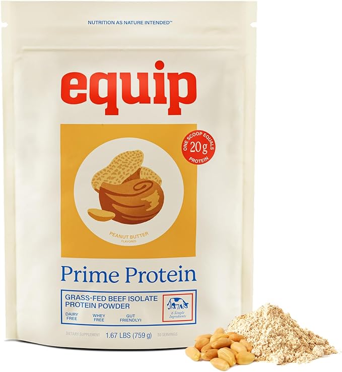 Equip Foods Prime Protein Powder | Clean, Grass Fed Beef Protein Powder for Women & Men | Carnivore Protein Isolate | Paleo, Keto Friendly | Gluten & Dairy Free | 30 Servings, Peanut Butter