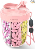 Large Pill Organizer,Supplement Organizer for 7 Different Vitamins,Pill Dispenser with Anti-Mixing Design,Easy to Retrieve Meds,Includes 20 Pcs Labels,Travel Pill Organizer(Pink)