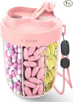 Large Pill Organizer,Supplement Organizer for 7 Different Vitamins,Pill Dispenser with Anti-Mixing Design,Easy to Retrieve Meds,Includes 20 Pcs Labels,Travel Pill Organizer(Pink)