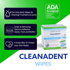 Dr. B Dental Solutions Cleanadent Wipes - Convenient Denture Cleaning Wipes, Refreshes Gums, No Artificial Colors/Flavors - 60 Count