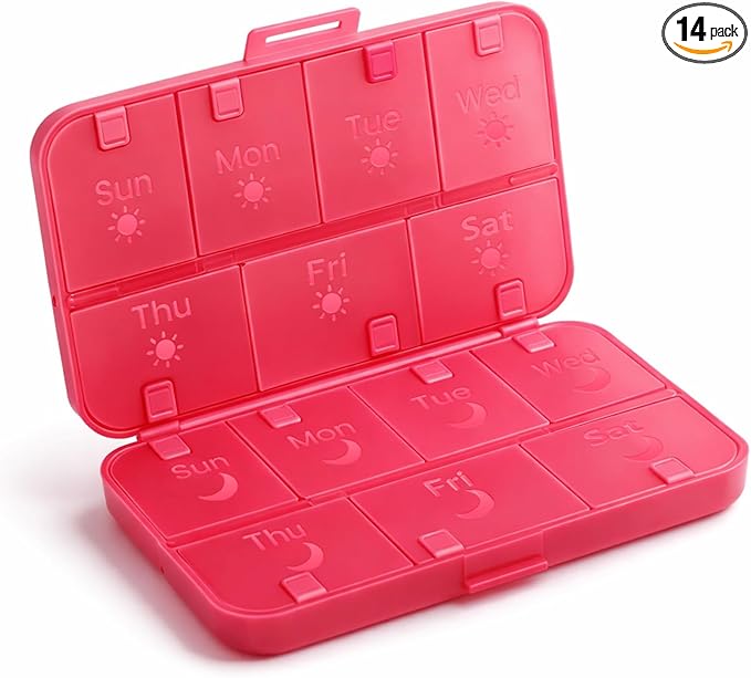 [Upgrade Version] Foldable Weekly Pill Organizer 2 Times A Day, Large 7 Day Medicine Pill Organizers w/Permanent Etched Labels, Weekly AM PM Pills Box Case Travel for Vitamin Supplements, Fish Oil