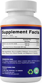 Vitamatic Ferrous Gluconate 324 mg + Vitamin C 100 mg - No Artificial Color Additives - Gentle on Stomach - 250 Tablets - Made in USA