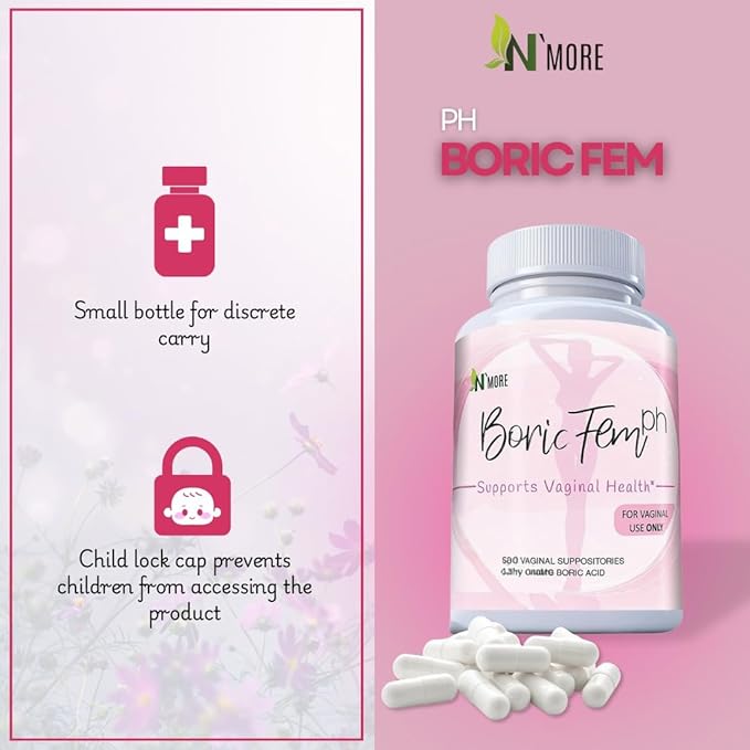 N'More Boric Acid Vaginal Suppositories with Applicator - 100% Pure Made in USA - Boricfem Support Vaginal Health (One) (60 Count (2 Pack), Boric Acid Suppositories)