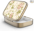 Pill Case Pill Box with Mirror Retro 2 Compartment Small Pill Case for Purse or Pocket Bronze Rectangular Pill Box or Vitamins, Fish Oil, Supplements, Pill Containe Travel Gifts（Vintage Floral）