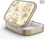 Pill Case Pill Box with Mirror Retro 2 Compartment Small Pill Case for Purse or Pocket Bronze Rectangular Pill Box or Vitamins, Fish Oil, Supplements, Pill Containe Travel Gifts（Vintage Floral）