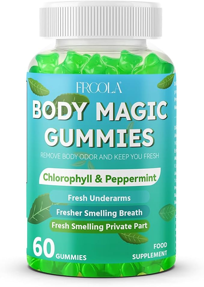 Body Magic Gummies, Chlorophyll Supplement with Peppermint & Chlorella - 60 Gummies, Lychee Flavor, Plant-Based Pectin, Supports Overall Wellness & Freshness