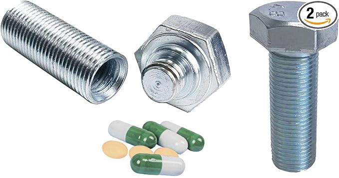 2PCS Unique Pill Box, Disguised Small Pillboxes Metal Pill Boxes Screw Capsule Organizer Twist Top Cartridge Cute Pill Organizer Home Use Outdoor Travel Work Use Supplement Organizer (Silver)