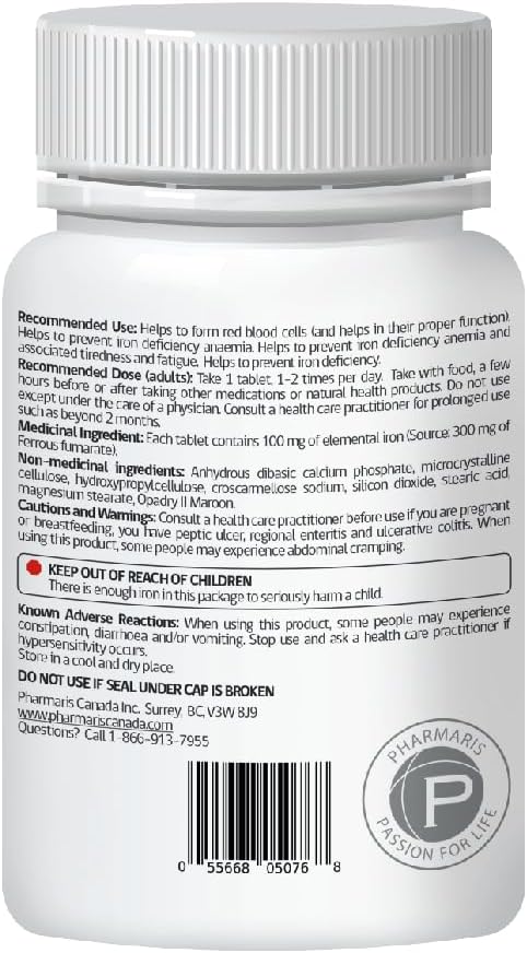 Ferofit - Ferrous Fumarate 300mg (100mg Elemental Iron), Prevents Anemia Due to Deficiency, Iron Supplement for Women & Men, 100 Tablets