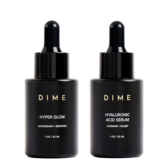 DIME Beauty Serum Set - Hyaluronic Acid and Vitamin C Face Serum Duo for Dark Spots, Brightening and Hydrating, Anti-Aging Firming Skincare Set, Vegan, Cruelty-Free, 1 oz / 30 ml Each