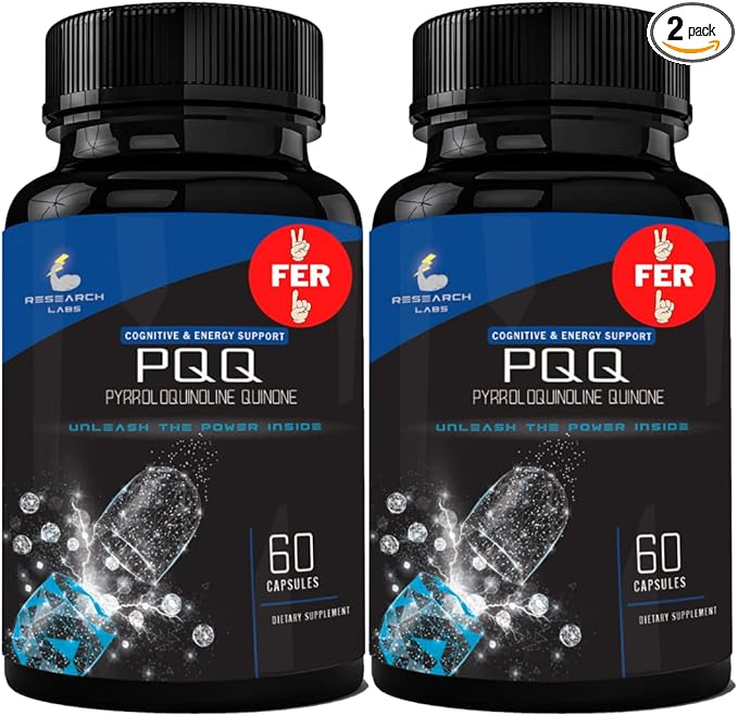Research Labs Ultra High Purity 20mg PQQ Capsules, 120 Capsules. Pure, Concentrated High Bioavailability. Pyrroloquinoline Quinone Supplement ATP Energy, Heart, Cognitive Support Nootropic