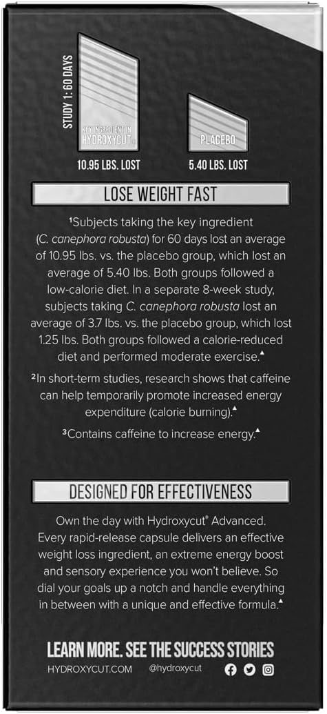 Hydroxycut Advanced - 60 Rapid-Release Liquid Capsules - Thermogenic Calorie Burn, Maximize Energy - for Women & Men