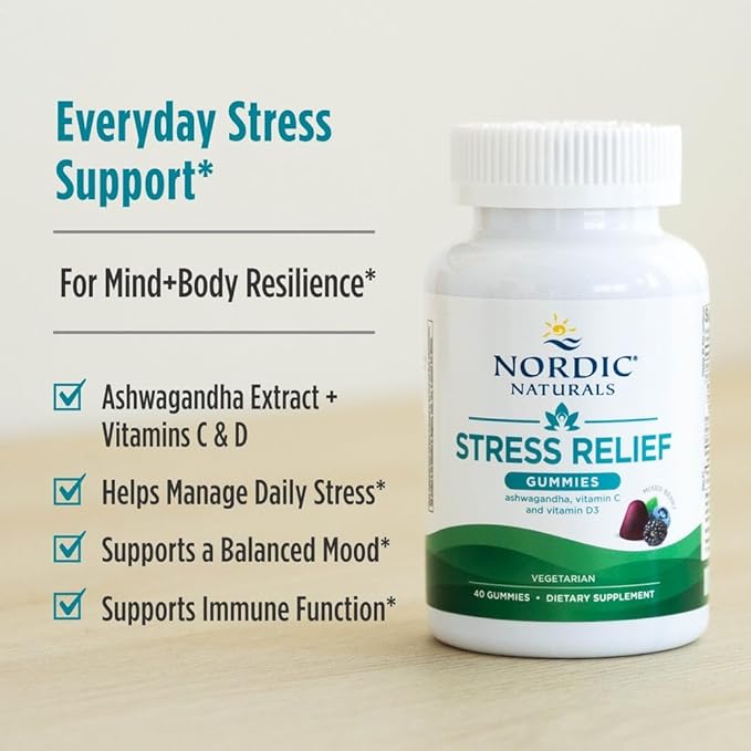 Nordic Naturals Stress Relief Gummies, Mixed Berry, 40 Gummy Supplements, Supports Daily Mood and Immune System Health, Non-GMO, Vegetarian, 20 Servings