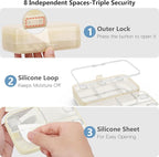 FYY Weekly Pill Organizer with Labels,8 Compartments Travel Daily Pill Case Airtight Moistureproof Large Pill Box to Hold Vitamins, Fish Oil, Supplements,Cotton Swab and Bandages-Beige
