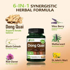 HERBENENERGYflow Dong Quai Capsules, 90 Count. Women Health Supplement for Menopause Relief | Female Balance & Hot Flashes Relief. | Non-GMO, Vegetarian Capsules w/Black Cohosh Red Clover.