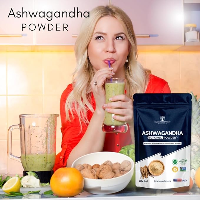 Organic Ashwagandha Powder Pure Ashwagandha Root Powder (Withania Somnifera) | Adaptogen Herb for Stress Relief, Energy & Focus | Vegan, Non-GMO, Lab-Tested Root Powder