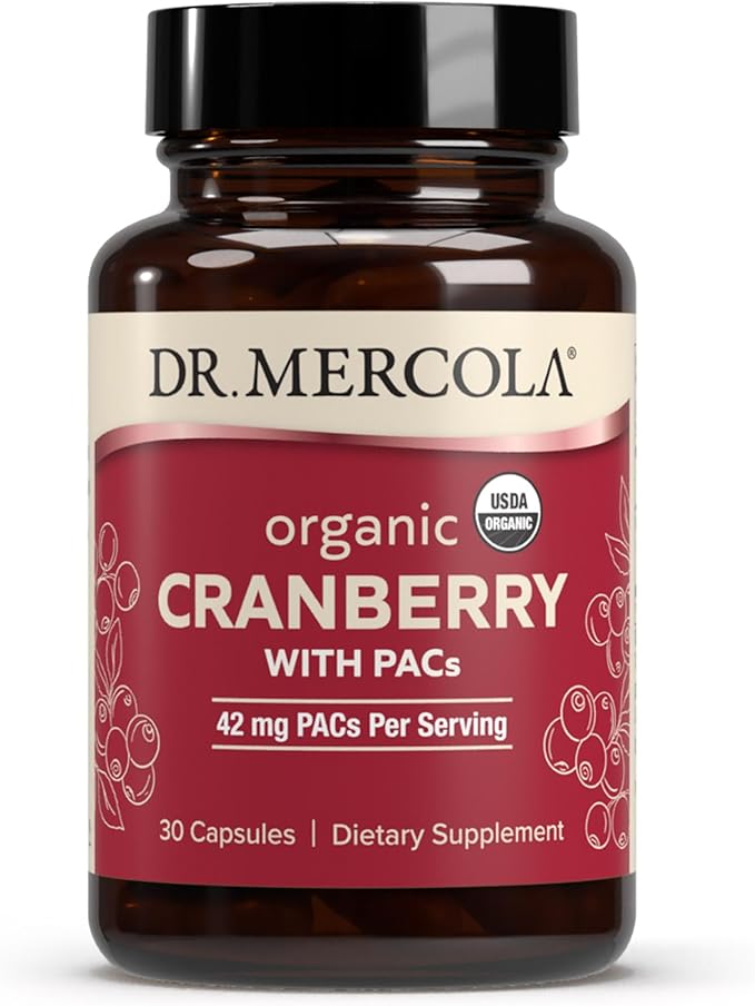Dr. Mercola Organic Cranberry with PACs - Organic Cranberry Supplement for Urinary Tract Wellness* - Potent Antioxidants for Oxidative Stress Support* - Non-GMO, Gluten-Free, Soy-Free - 30 Capsules