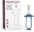Momcozy Baby Toothbrush, Toddler Toothbrush 1-2, Infant Tooth Brush 6 to 12 Months and up, Oral Cleaner, Baby Tongue Cleaner, Blue