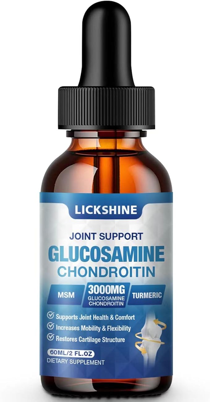 lickshine 1 Pack Glucosamine Chondroitin MSM Liquid Drops - Extra Strength Joint Support Supplement for Adults with Quercetin Boswelia, Bromelain, Hyaluronic Acid, Antioxidant Immune Support (2 Fl oz)