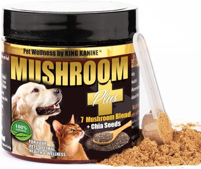 King Kanine Mushroom Plus, Protein & Joints 2 oz | Organic Powder to Improve Optimal Health & Pets Wellness | Supplement for Dogs & Cats Care Made with Fiber & Vitamins | Veterinarian Approved