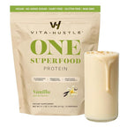 VitaHustle ONE Vegan Vanilla Protein Powder - 20g Plant Protein Meal Replacement with 86+ Superfoods & Greens, Probiotics + No Bloat Digestive Blend - Dairy Free, Gluten Free (15 Servings)