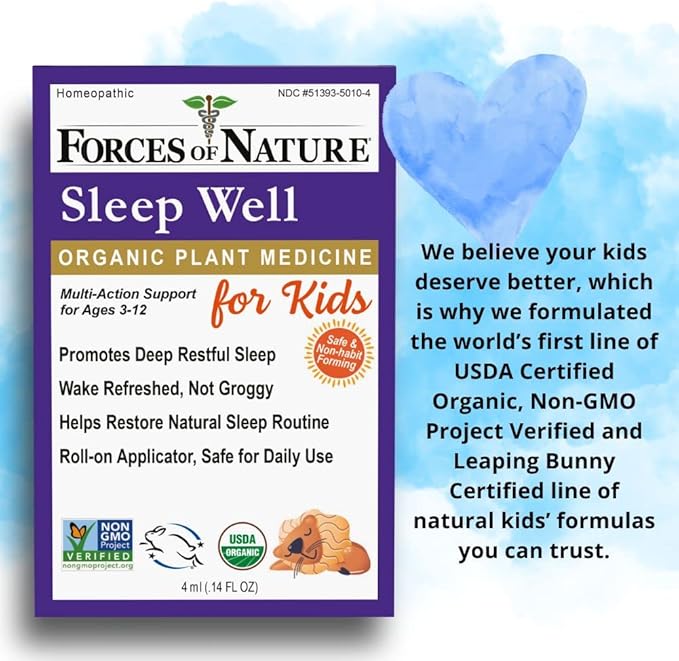 Forces of Nature Natural Sleep Support for Kids, Organic Homeopathic Remedy with Oats and Valerian, 4ml