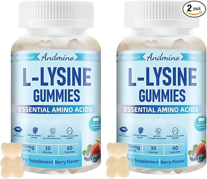 L-Lysine Gummies 1000 mg, with Trehalose, L Lysine Gummies for Lips & Oral Wellness, Immune Support & Collagen & Calcium, for Adults & Kids, Non-GMO, Vegan, Gluten Free, Berry Flavor, 120