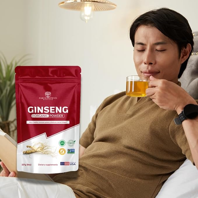 Organic Ginseng Powder, Pure Panax Ginseng Root Powder | Natural Energy, Focus & Immune Support | Korean Herbal Adaptogen | Non-GMO, No Fillers, Smoothie-Ready Superfood.