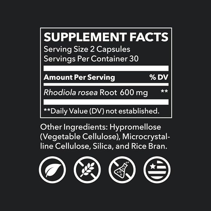 LifeSeasons Rhodiola Root 600mg per 2 Capsules – Adaptogenic Supplement for Natural Energy Mental Clarity Mood Balance Stress Support – 60 Vegan Capsules, Non‑GMO, Gluten‑Free