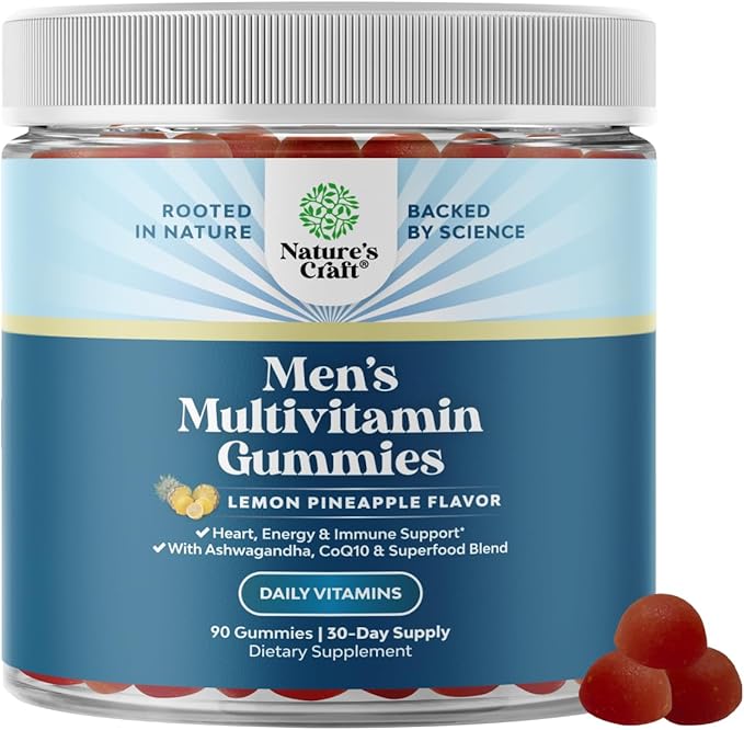 Men's Multivitamin Gummies with Superfood Complex - Daily Multivitamin for Men Gummies with CoQ10 and Ashwagandha for Energy and Immune Support - Adult Gummy Essential Minerals - 90 Count