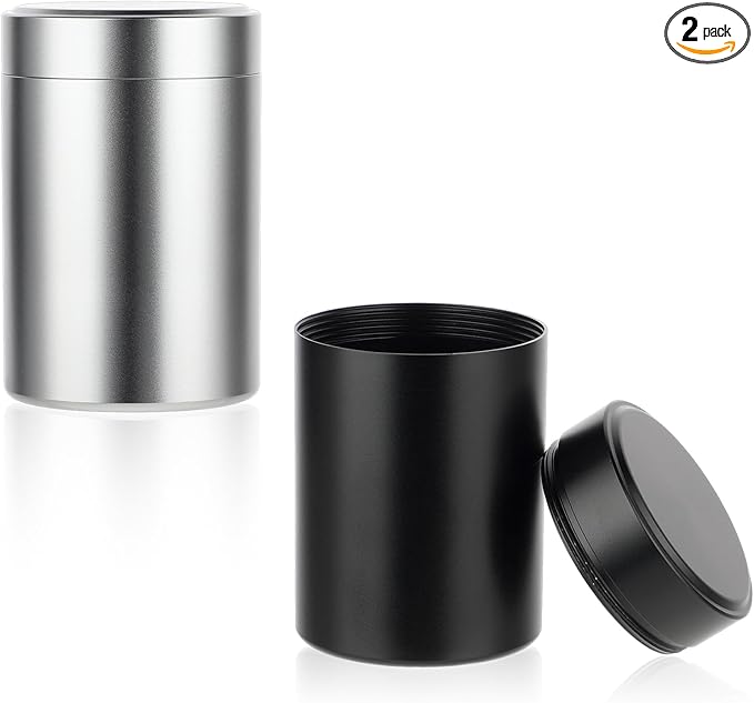 COMNICO 2pcs Portable Metal Pill Organizer, Round Daily Pill Box Holder Pocket Small Pill Case Medicine Organizer Vitamin Bottle Containers for Traveling Outdoor Fish Oils Supplements (Black+Silver)