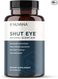 Shut Eye Natural Sleep Aid Supplement for Adults | 5mg Melatonin | Helps Relax and Promote Natural Deep Sleep with Valerian Root, Chamomile & Magnesium | Vegan & Non-GMO | 60 Capsules