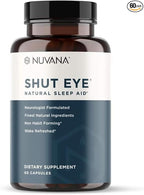 Shut Eye Natural Sleep Aid Supplement for Adults | 5mg Melatonin | Helps Relax and Promote Natural Deep Sleep with Valerian Root, Chamomile & Magnesium | Vegan & Non-GMO | 60 Capsules