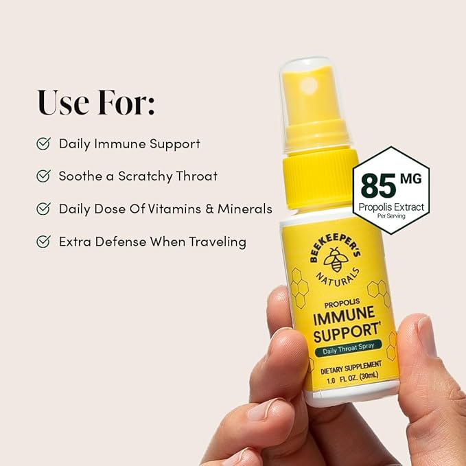 Beekeeper's Naturals Propolis Throat Spray, Natural Immune Support & Sore Throat Relief - Antioxidants, Keto, Paleo, Gluten-Free, 1.0 oz (Pack of 2)