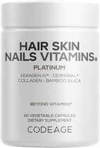 Codeage Hair Skin Nails Vitamins Platinum - KeraGEN-IV Keratin, Dermaval - Hair Fall, Skin Elasticity & Moisture Support - Biotin 5000, Collagen, Vitamin C, Coffeeberry, PABA Supplement - 60 Capsules