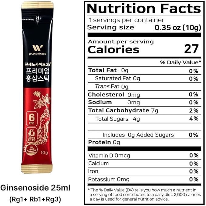 K-Herb Premium Korean Red Ginseng Sticks Liquid Portable Sticks with Korean Red Ginseng Extract No Preservatives (Ginsenoside 25mg 60P)