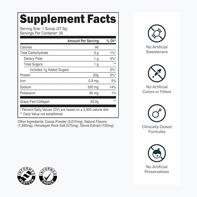 Transparent Labs Grass-Fed Collagen Peptides Powder - Collagen Powder for Women & Men, 22G Bovine Hydrolyzed Collagen Peptides Powder for Skin, Hair, Bones & Muscle Recovery - Chocolate, 30 Servings