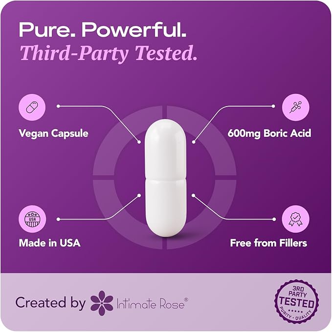 Intimate Rose Boric Acid Vaginal Suppositories, 14 Count for Feminine Deodorizing & Freshness - Vegan Capsules