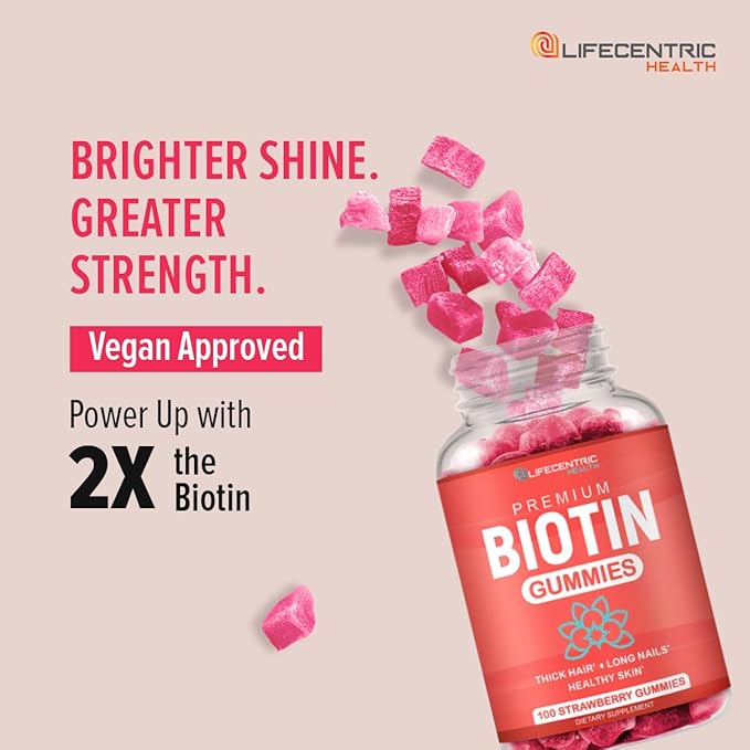 Biotin Gummies for Adults | Max Strength Biotin 10000mcg | Chewable Biotin Supplement for Women and Men | 100 Count Vegan Hair Gummies for Hair Skin and Nails