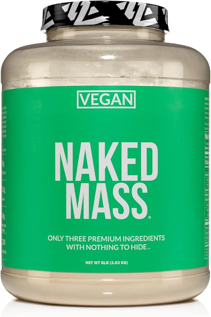 NAKED Vegan Mass - Natural Vegan Weight Gainer Protein Powder - 1,230 Calories, NSF Certified, Non-GMO, Soy & Gluten Free, No Artificial Ingredients - 8LB Bulk - 11 Servings