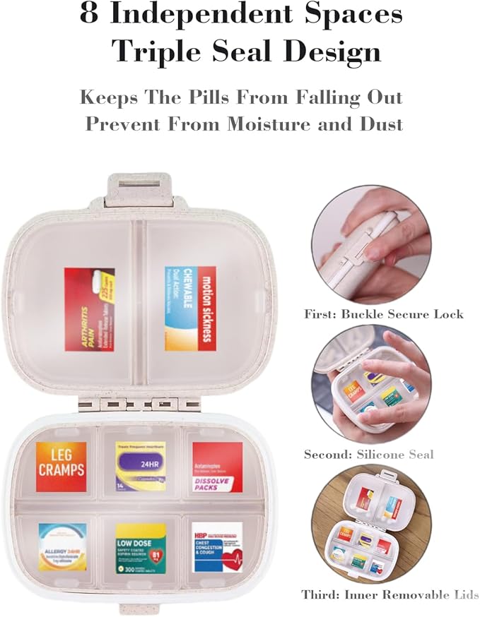 iouwei Daily Pill Container with Medicine Labels - 7 Day Mini Medication Organizer (Blue, 161 Labels)