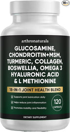 Arthronaturals 18 in 1, Joint Supplement with Glucosamine, Chondroitin, MSM, Hyaluronic Acid, Omega-3 and More, for Provides Joint Support, Improves Mobility & Long Term Health, Vegan - 60 CPS (1)
