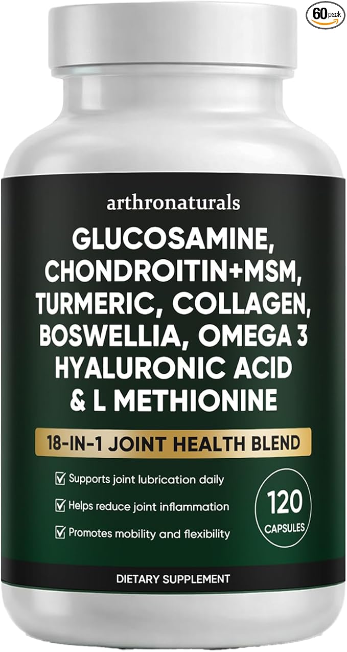 Arthronaturals 18 in 1, Joint Supplement with Glucosamine, Chondroitin, MSM, Hyaluronic Acid, Omega-3 and More, for Provides Joint Support, Improves Mobility & Long Term Health, Vegan - 60 CPS (1)