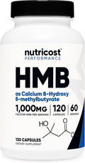 Nutricost HMB (Beta-Hydroxy Beta-Methylbutyrate) 1000mg (120 Capsules) - 500mg Per Capsule, 60 Servings - Gluten Free and Non-GMO