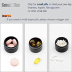 Portable Daily Pill Case, Heavy Duty Aluminium Alloy Round Pill Box, Waterproof Travel Pill Organizer, Pocket Purse Medicine Vitamin Holder EDC Container for Outdoor Camping Working