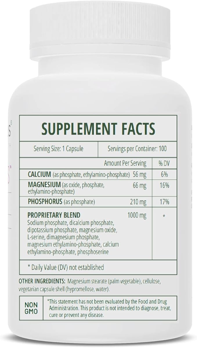 Seriphos - Phosphorylated Serine Adaptogen - Cortisol Supplement - Helps Cognitive Function, Gluten Free, Dairy Free, Soy Free - 100 Capsules
