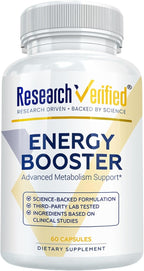 Research Verified Energy Booster - Natural Energy Support - 60 Capsules - Caffeine Free - B Vitamins and Adaptogens - 1 Month Supply